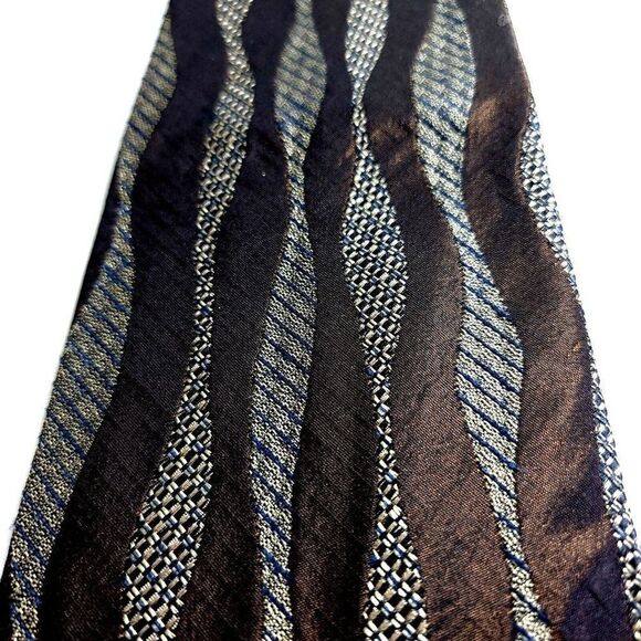 Daniel Craig Brown Gray Metallic Woven Abstract Wide Silk Tie Italy - Picture 2 of 5